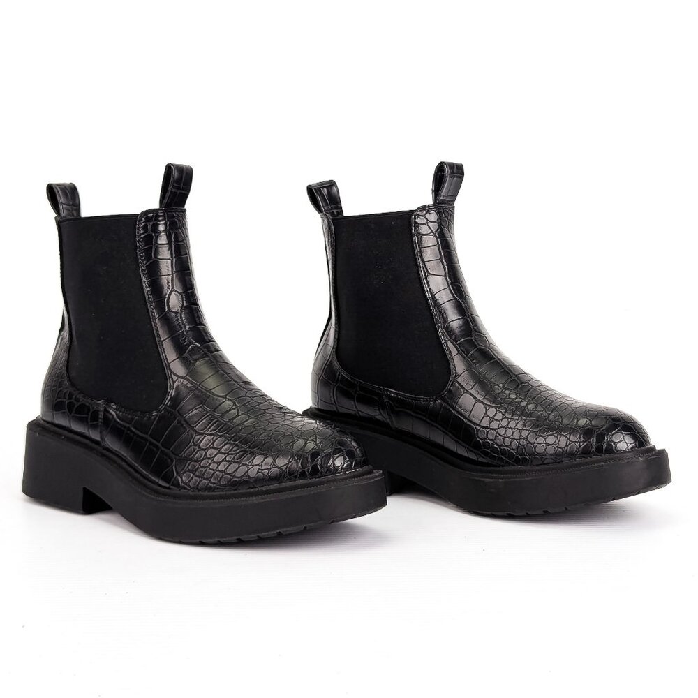 Topshop Wmn Alpha Vegan Leather Croc Festival Chelsea Platform Boots 7US EUR38